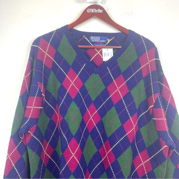 Polo by Ralph Lauren NEW with Tags Mens XXL Vintage 90s Argyle Pullover Sweater - Picture 2 of 7